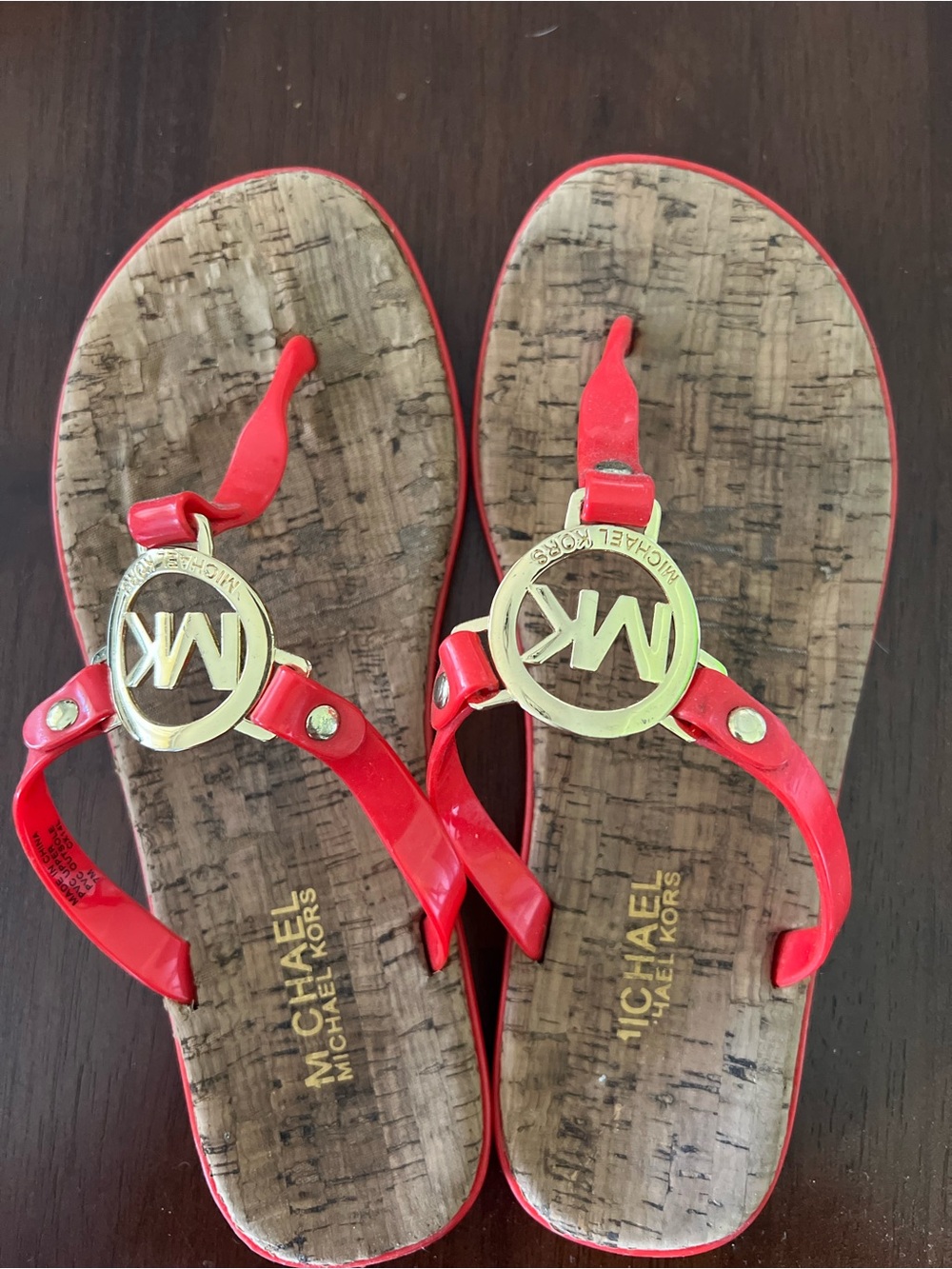 Michael Kors Women's Red MK Logo Thong Sandals